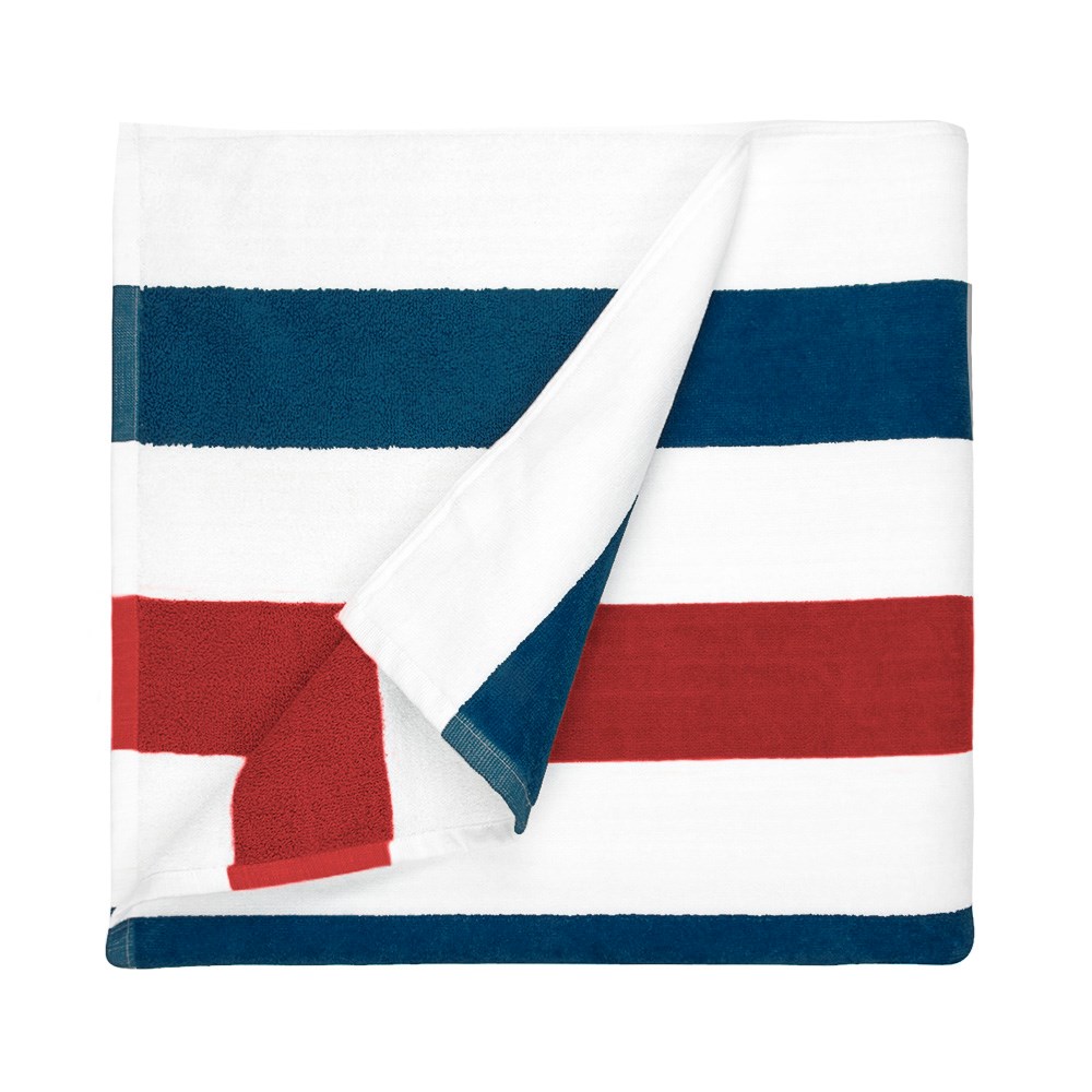 Strandlaken Streep - Marineblauw/Rood