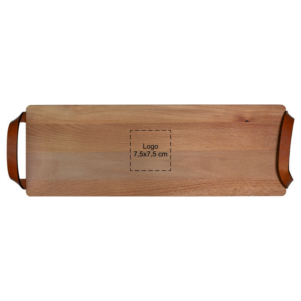 Plank met leren handvaten beuken 48x17 cm